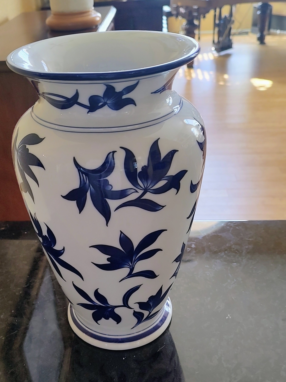 Blue and White Floral Ceramic Vase -